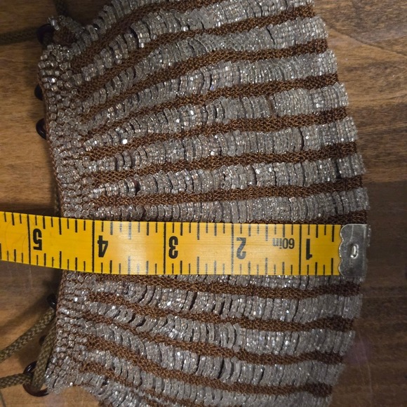 Vtg 20s Beaded Shell Drawstring Pouch Purse Bag Clear Seed Beads Evening flapper - Picture 8 of 8